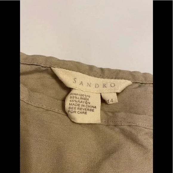 Sandro Patchwork Linen Blend Tan Skirt Sz 14 - Picture 4 of 6